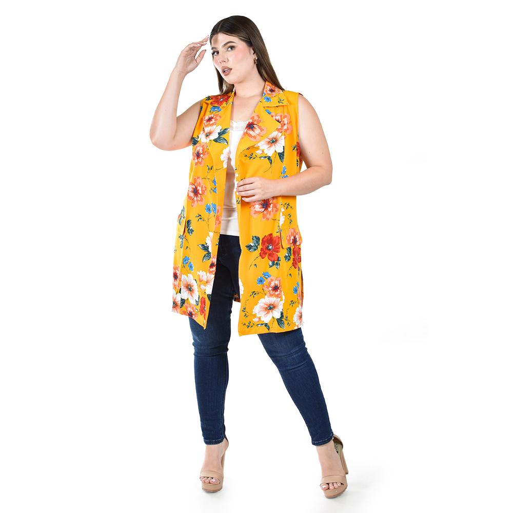 Chaleco con estampado floral Roman Fashion /Tallas Extras, 7025 (Mostaza flores)