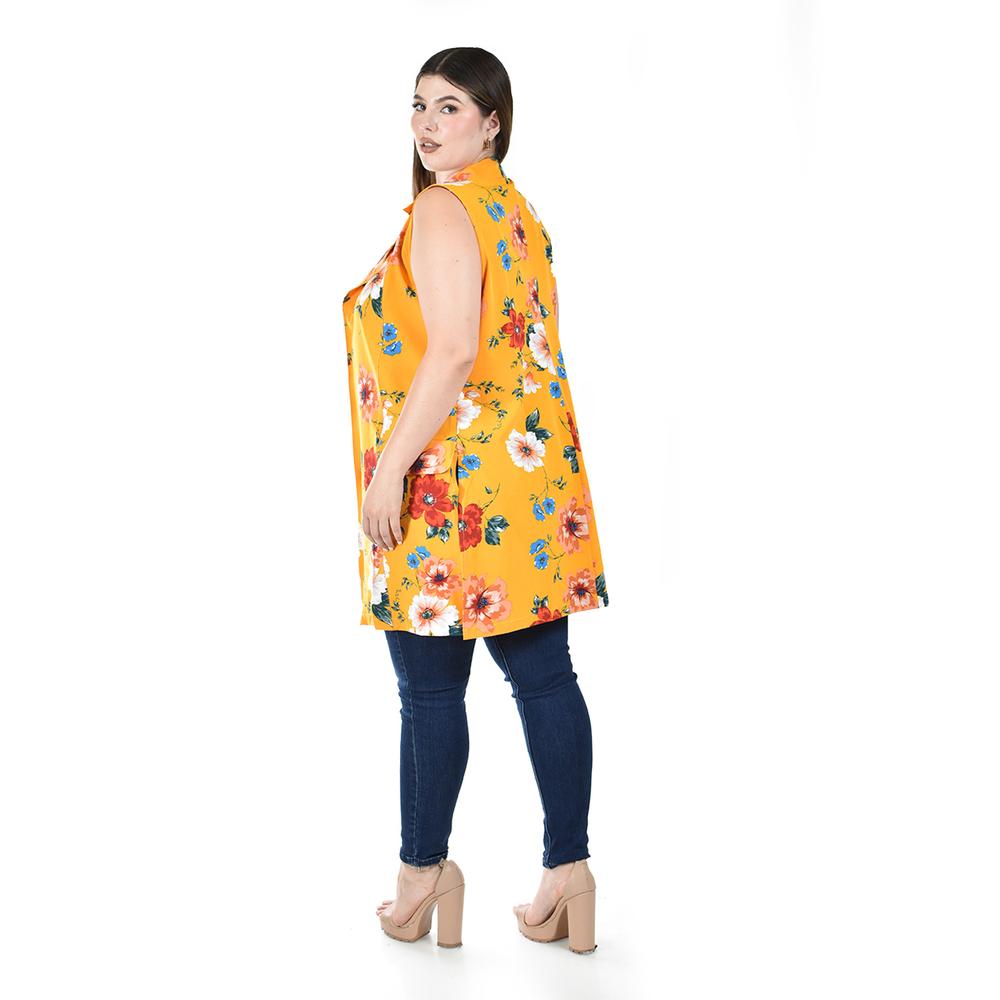 Chaleco con estampado floral Roman Fashion /Tallas Extras, 7025 (Mostaza flores)