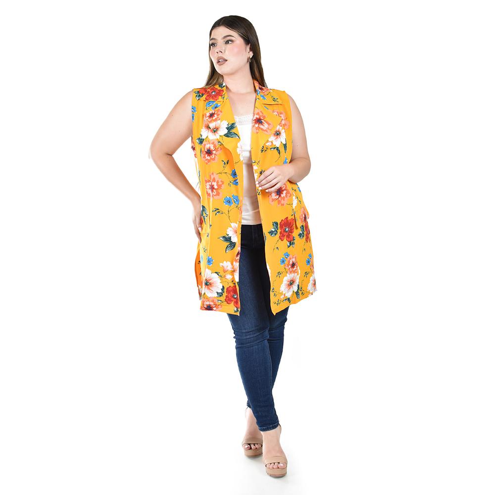 Chaleco con estampado floral Roman Fashion /Tallas Extras, 7025 (Mostaza flores)