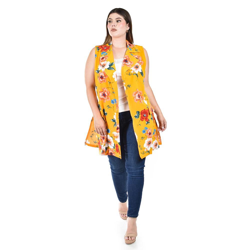 Chaleco con estampado floral Roman Fashion /Tallas Extras, 7025 (Mostaza flores)