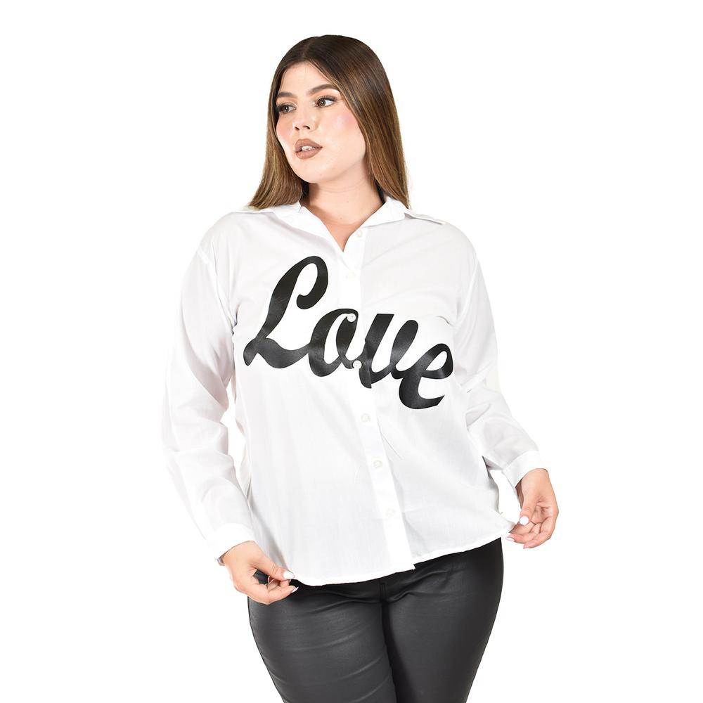Camisa de algodon "LOVE" Roman Fashion /Tallas Extras, 603 (Blanco)