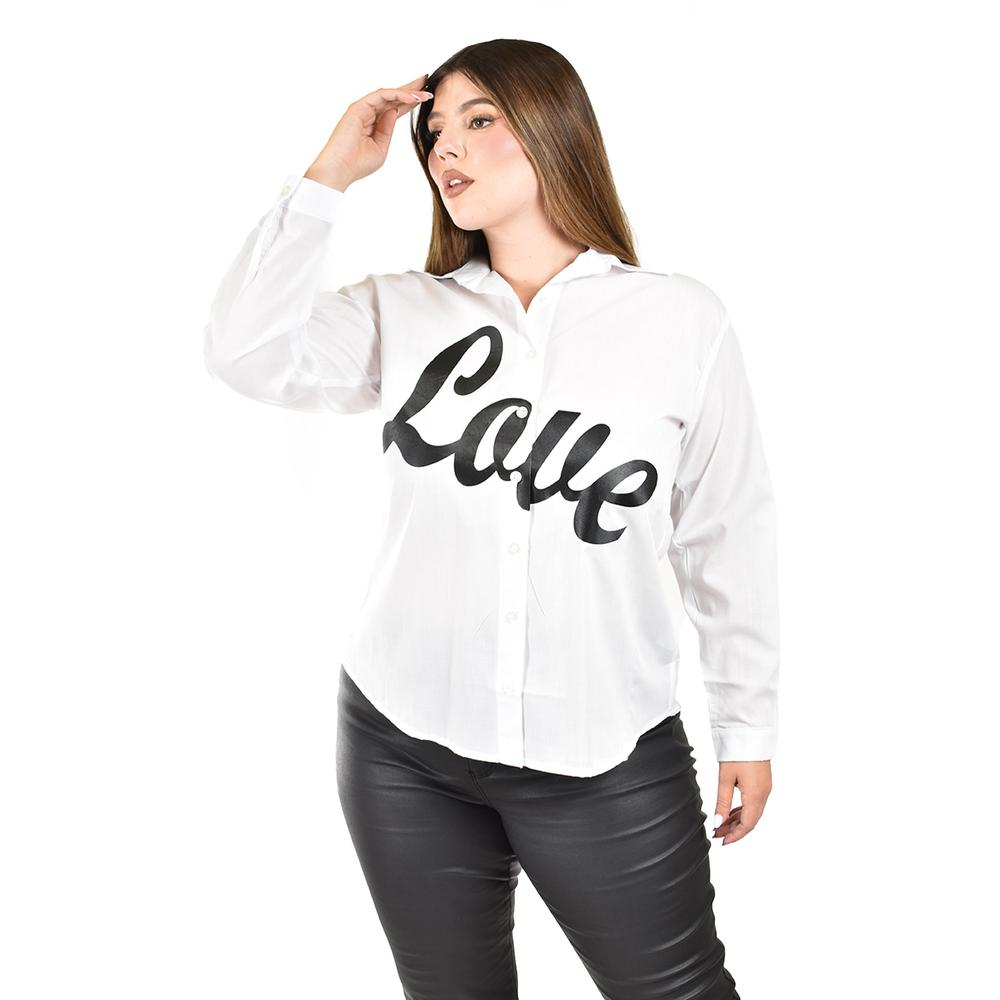 Camisa de algodon "LOVE" Roman Fashion /Tallas Extras, 603 (Blanco)