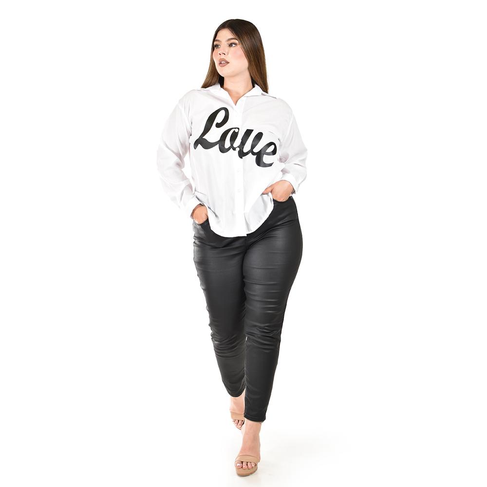 Camisa de algodon "LOVE" Roman Fashion /Tallas Extras, 603 (Blanco)