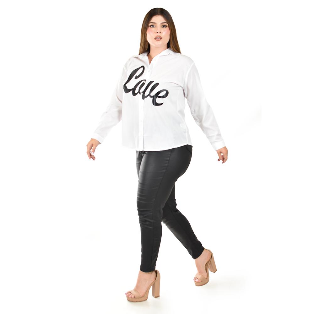 Camisa de algodon "LOVE" Roman Fashion /Tallas Extras, 603 (Blanco)