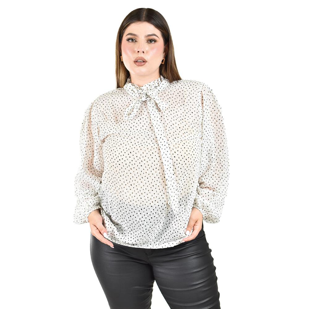 Blusa de chifon estampado de lunares Roman Fashion /Tallas Extras, 4200 (Blanco puntos)