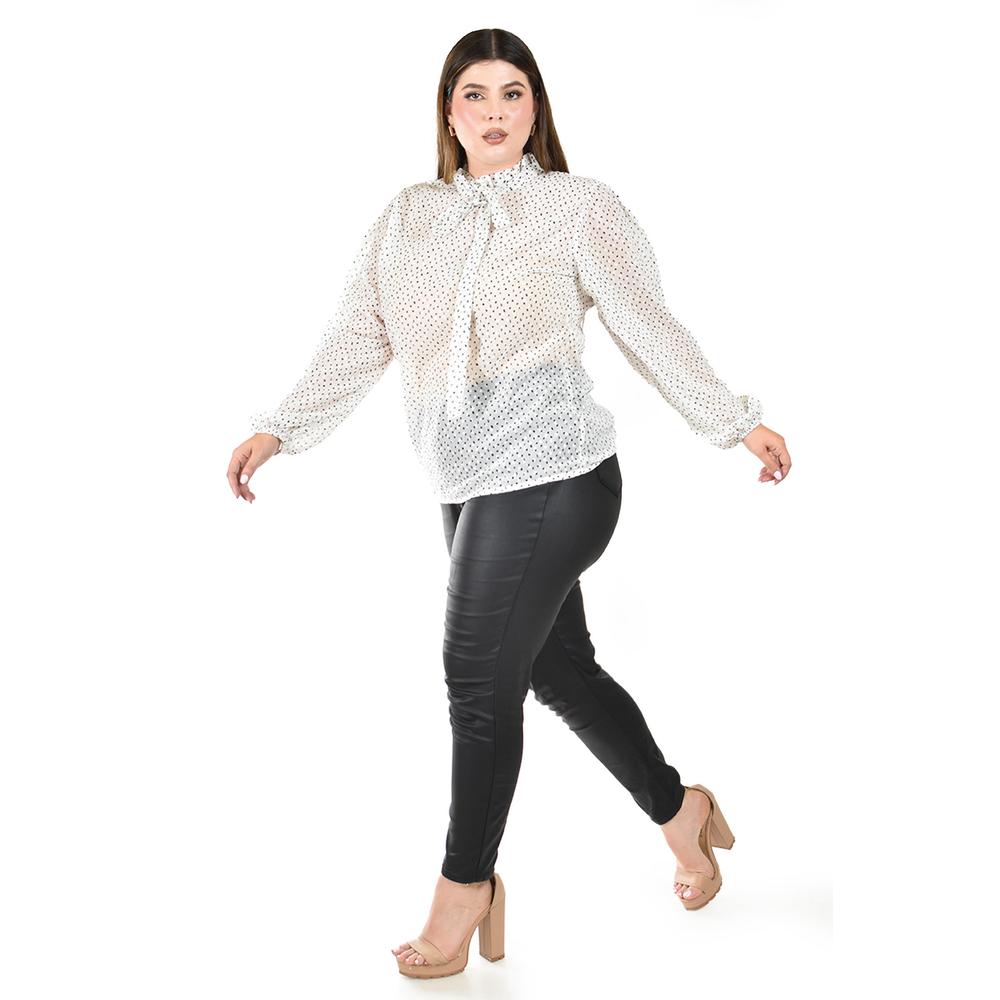Blusa de chifon estampado de lunares Roman Fashion /Tallas Extras, 4200 (Blanco puntos)