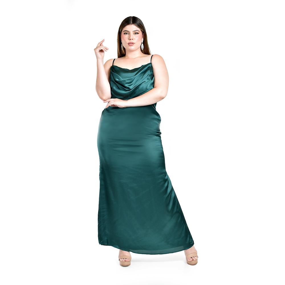 Vestido de escote drapeado Roman Fashion /Tallas Extras, 2005 (Verde botella)