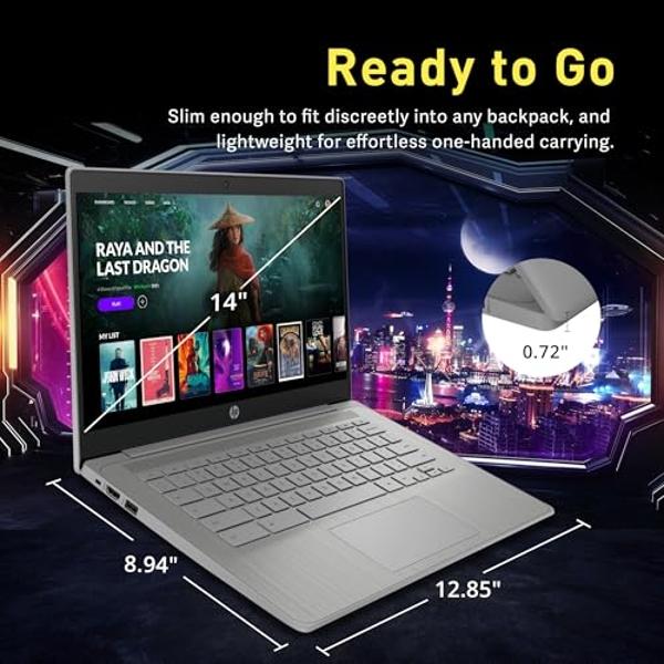Laptop HP Chromebook HD de 14" para empresas y estudiantes, Intel Celeron N4120, 4 GB LPDDR4, 224 GB de almacenamiento (64 GB eMMC + 160 GB de estación de acoplamiento), gráficos U.
