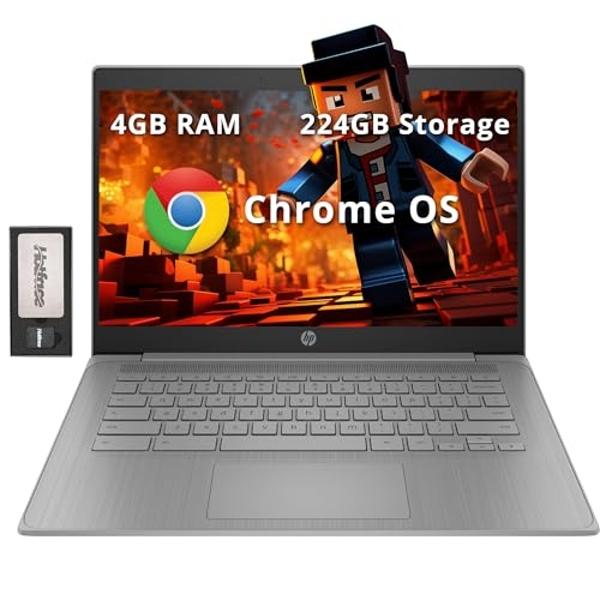 Laptop HP Chromebook HD de 14" para empresas y estudiantes, Intel Celeron N4120, 4 GB LPDDR4, 224 GB de almacenamiento (64 GB eMMC + 160 GB de estación de acoplamiento), gráficos U.