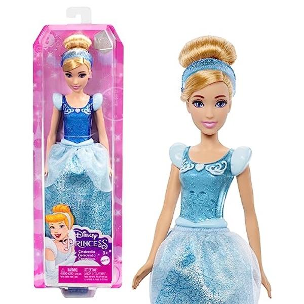 Juguetes de Princesas Disney de Mattel, Muñeca de Moda Cenicienta, Look Brillante con Cabello Rubio, Ojos Azules y Accesorio para el Cabello, Inspirada en la Película.