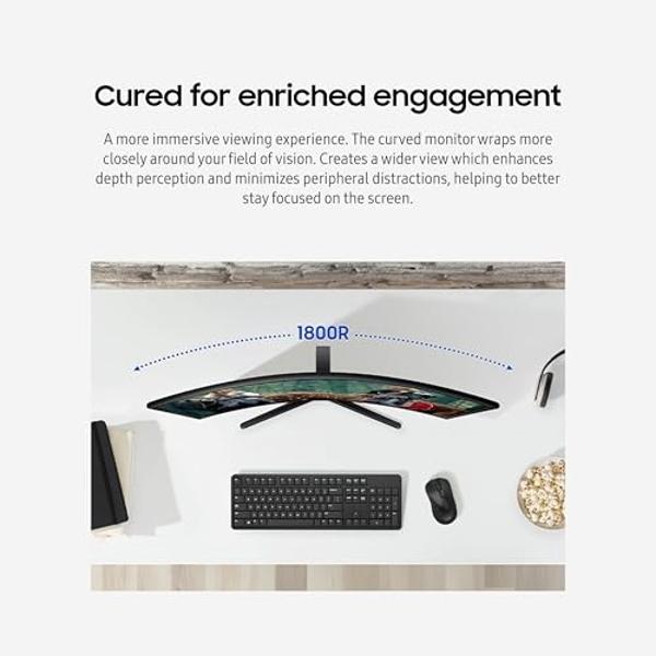 Monitor curvo Samsung Essential S3 (S36GD) de 27", FHD 1800R, 100 Hz, modo de juego, comodidad visual avanzada, puertos HDMI y D-sub, LS27D366GANXZA, 2024.