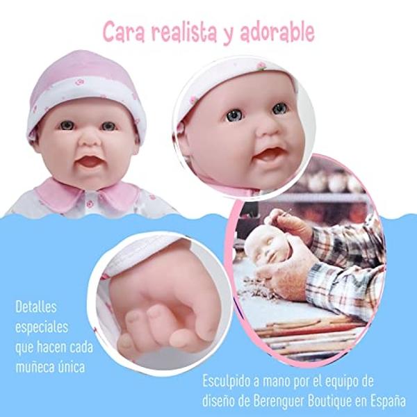 JC Toys - La Baby | Muñeca bebé caucásica de 40 cm, cuerpo blando mediano | Lavable | Conjunto rosa extraíble con gorro y chupete | Para niños a partir de 12 meses.