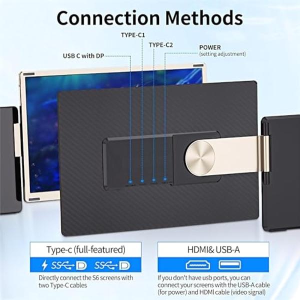 Extensor de pantalla portátil CIDETTY, monitor portátil desmontable FHD 1080P de 15,6" para portátil, extensor triple compatible con Windows, Mac, Android, Chrome, Switch y PS.