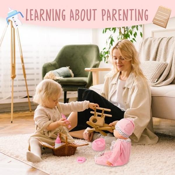 Muñeca interactiva Toy Choi de 16 pulgadas, color rosa. Muñeca que habla y se alimenta con diferentes sonidos y accesorios. Juego de simulación, juguetes preescolares, regalo para .