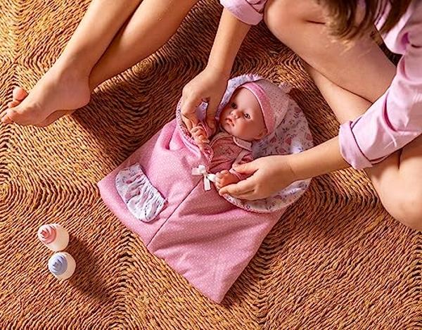 Muñecas gemelas JC Toys La Baby de 28 cm con cuerpo blando, ropa extraíble, saco de dormir reversible y accesorios. Juguetes pequeños para bebés a partir de 12 meses..