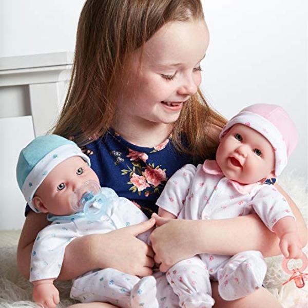 JC Toys - La Baby | Muñeca bebé caucásica de 40 cm, cuerpo blando mediano | Lavable | Conjunto rosa extraíble con gorro y chupete | Para niños a partir de 12 meses.