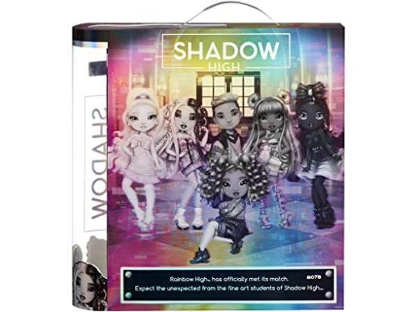Muñeca de moda Rainbow High Shadow Serie 1 Ash Silverstone - Niño en escala de grises. 2 conjuntos de diseñador plateados para combinar con accesorios. Ideal como regalo. Multicolo.