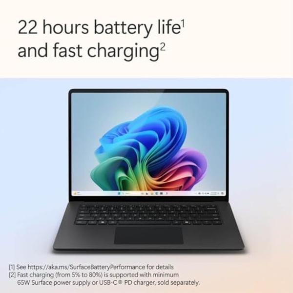 Microsoft Surface Laptop (2024), PC con Windows 11 Copilot+, pantalla táctil de 15", Snapdragon X Elite (12 núcleos), 16 GB de RAM, 1 TB de almacenamiento SSD, color negro.