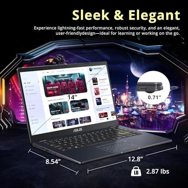 Laptop ASUS FHD de 14", procesador Intel Celeron N4500, 4 GB de RAM, 224 GB de almacenamiento (64 GB eMMC + estación de acoplamiento de 160 GB), gráficos Intel Iris Xe, cámara 720P.