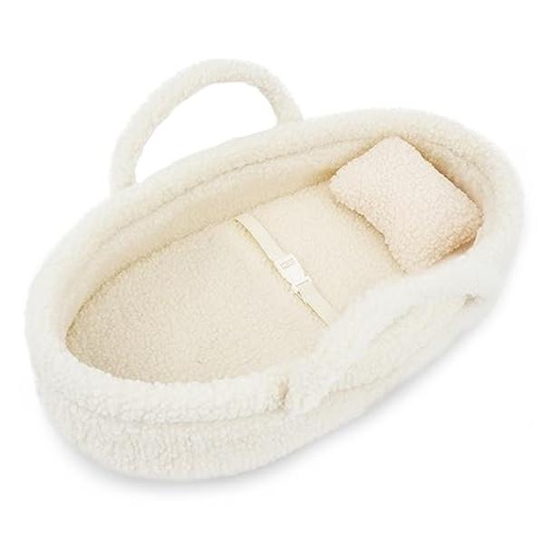Cuna para muñecas June Garden Cozy Dream - Portabebés portátil - Apta para muñecas American Girl y ositos de peluche de hasta 35 cm - Blanco crema.