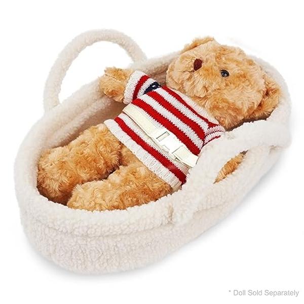 Cuna para muñecas June Garden Cozy Dream - Portabebés portátil - Apta para muñecas American Girl y ositos de peluche de hasta 35 cm - Blanco crema.