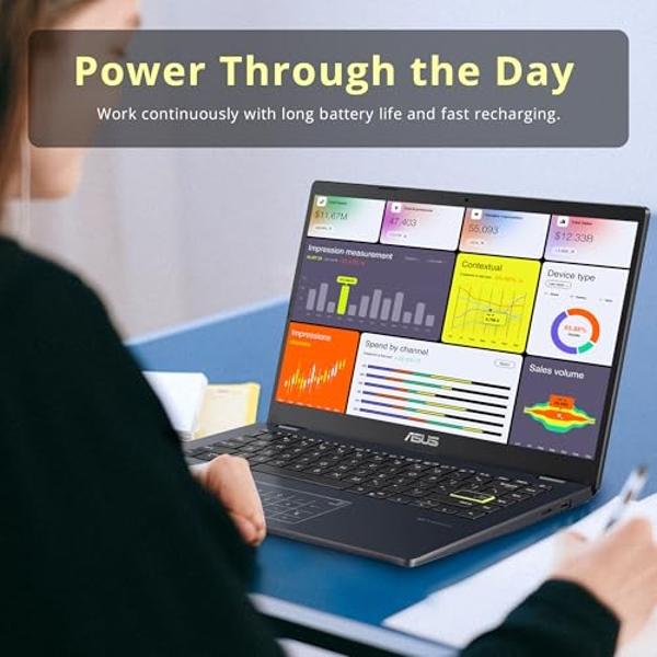 Laptop ASUS FHD de 14", procesador Intel Celeron N4500, 4 GB de RAM, 224 GB de almacenamiento (64 GB eMMC + estación de acoplamiento de 160 GB), gráficos Intel Iris Xe, cámara 720P.