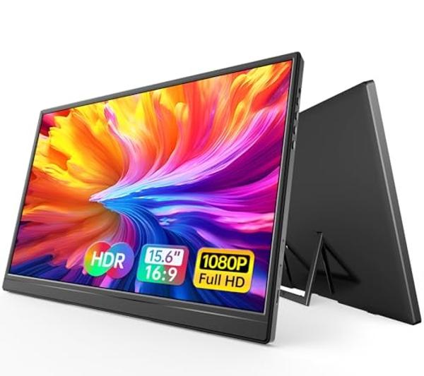 Monitor portátil WGK de 15,6 pulgadas, 1080P, USB-C, HDMI, ultrafino, para viajes, con soporte para portátil, PC, Mac, teléfono, PS, Xbox, Switch, monitor para juegos IPS delgado, .