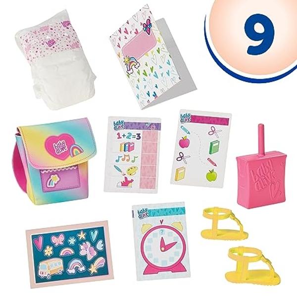 Baby Alive - Muñeca "Hora de la Escuela", 30 cm, juguetes para la vuelta al cole para niñas y niños, pelo negro, regalo preescolar para niños a partir de 3 años (exclusivo de Amazo.