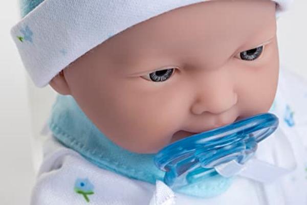 Muñeca caucásica JC Toys La Baby: muñeca de cuerpo blando de 28 cm con accesorios, incluido un traje azul extraíble. Muñeca pequeña de juguete para niños de 12 meses en adelante..