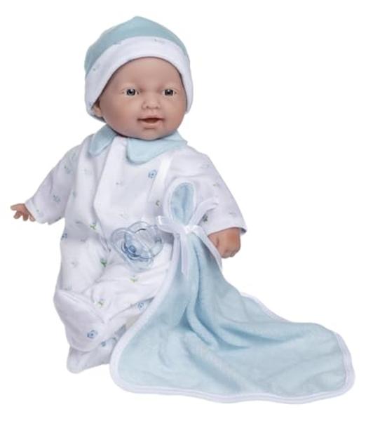 Muñeca caucásica JC Toys La Baby: muñeca de cuerpo blando de 28 cm con accesorios, incluido un traje azul extraíble. Muñeca pequeña de juguete para niños de 12 meses en adelante..