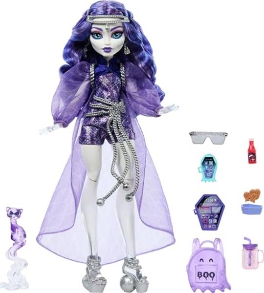Muñeca Monster High Monster Fest, Lagoona Blue, con un atuendo glamuroso y accesorios con temática de festival como bocadillos, un póster de banda, un bolso llamativo y más..