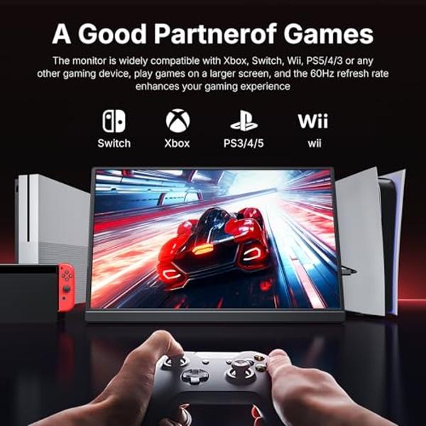 Monitor portátil WGK de 15,6 pulgadas, 1080P, USB-C, HDMI, ultrafino, para viajes, con soporte para portátil, PC, Mac, teléfono, PS, Xbox, Switch, monitor para juegos IPS delgado, .