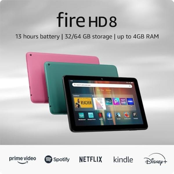 Tableta Amazon Fire HD 8, pantalla HD de 8", 4 GB de memoria, 64 GB de almacenamiento, potente y vibrante, diseñada para entretenimiento portátil, color negro (versión 2024).