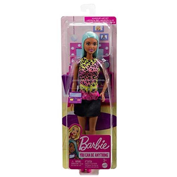 Muñeca Barbie Carreras de Moda y Accesorios, Maquilladora con Cabello Verde Azulado y Piezas de Arte que Incluyen Paleta y Pincel.