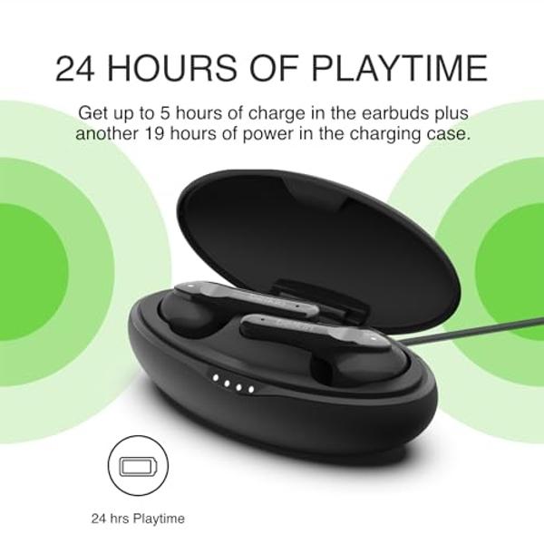 Auriculares inalámbricos Belkin SOUNDFORM Move con Bluetooth, controles táctiles, certificación IPX5, resistentes al sudor y al agua, con graves profundos para iPhone, Galaxy y más.