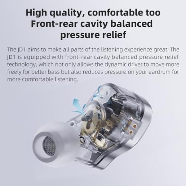 FiiO/JadeAudio JD1 - Auriculares intraaurales estéreo de alto rendimiento con controlador dinámico, graves HiFi, monitorización de oído, deportivos, para juegos y micrófono (negros.