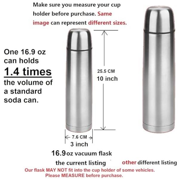 Termo pequeño para café de 500 ml (16,9 onzas) | Botella de agua térmica para té, bebidas frías y calientes, de acero inoxidable, sellada al vacío, con aislamiento, para trabajo, v.