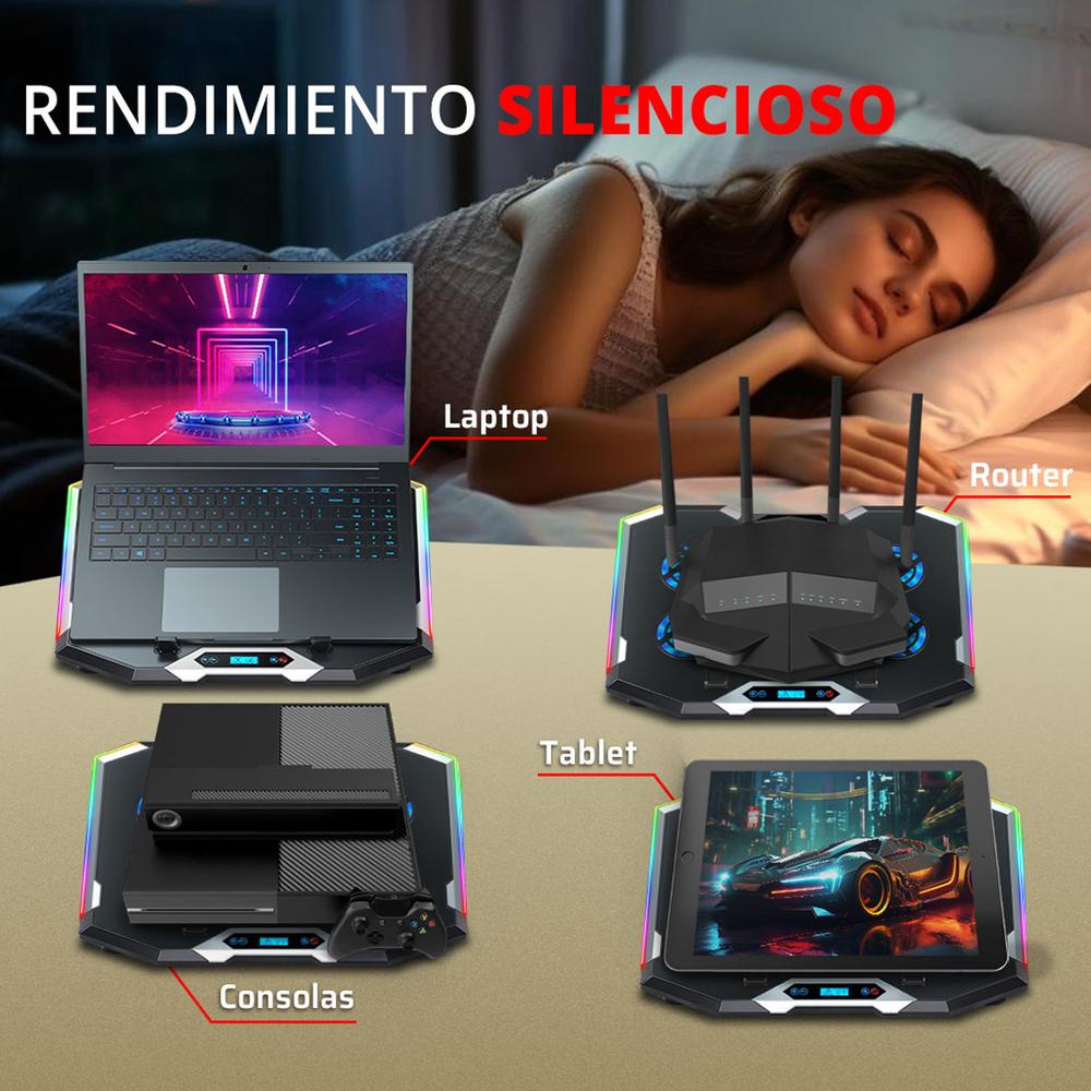 Base Enfriadora BALAM RUSH EOLOX FROST PRO EF760 Laptop 17 pulgadas Altura Ajustable 8 Fan 2xUSB LED