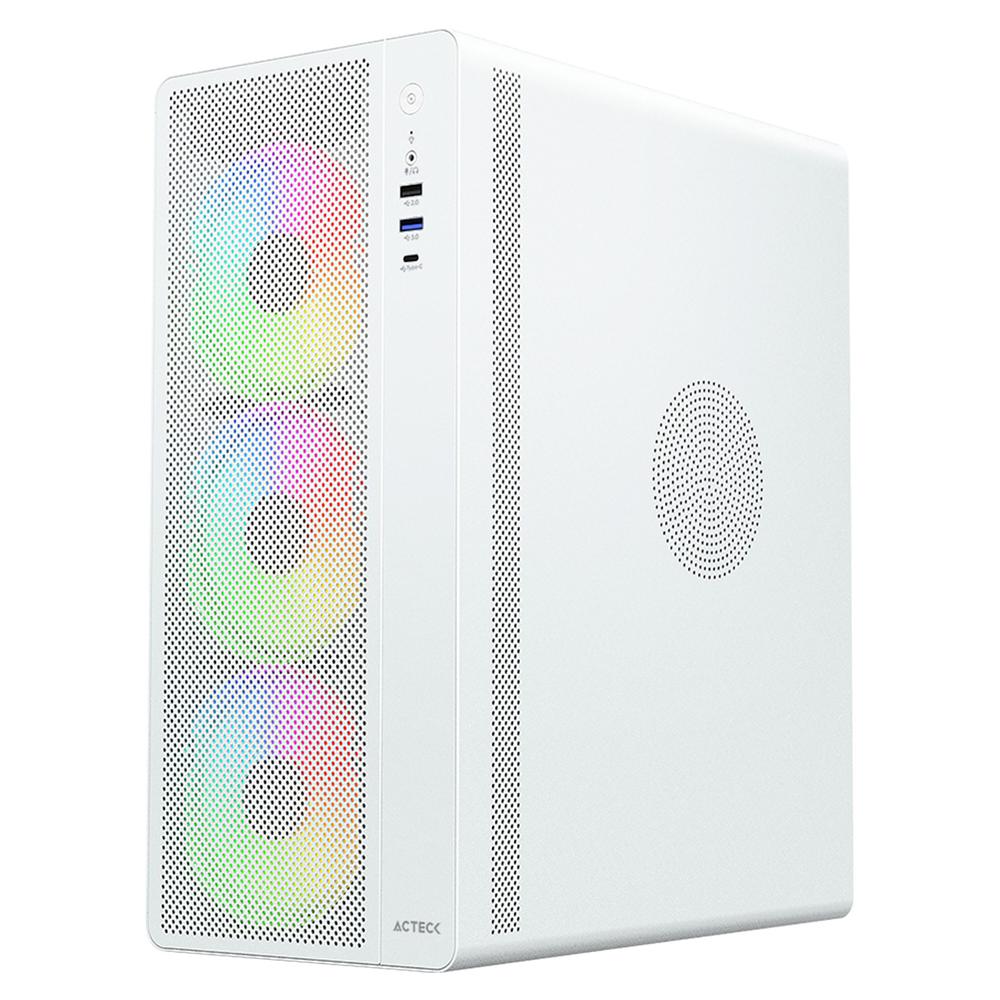 Gabinete ACTECK ESSEN PRO X GM767 ATX Media Torre 3 Fan RGB Cristal Templado USB-C Mesh Blanco AC-941716