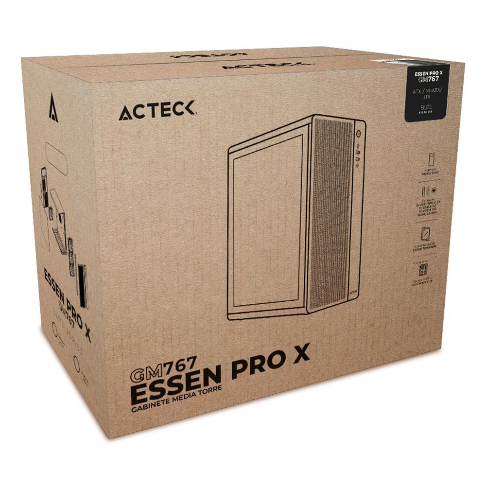 Gabinete ACTECK ESSEN PRO X GM767 ATX Media Torre 3 Fan RGB Cristal Templado USB-C Mesh Blanco AC-941716
