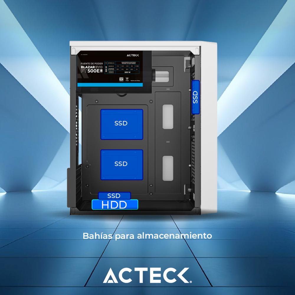 Gabinete ACTECK KIOTO GC220 Micro ATX Mini Torre Fuente 500W Acrilico Blanco AC-939522
