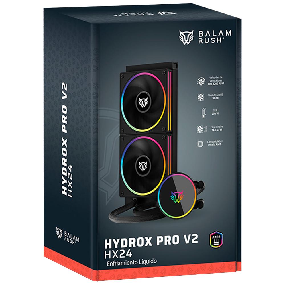 Enfriamiento Liquido BALAM RUSH HYDROX PRO V2 HX24 240mm ARGB 4 Pines 2200 RPM TDP 250w LGA1700 AM5 Negro BR-941884