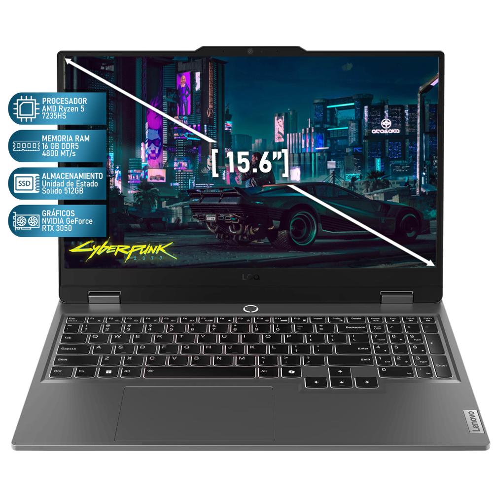 Laptop Gamer LENOVO LOQ NVIDIA GeForce RTX 3050 AMD Ryzen 5 7235HS 16GB RAM 512GB SSD 15.6" Windows 11 Home Teclado en Español + Mouse DXT