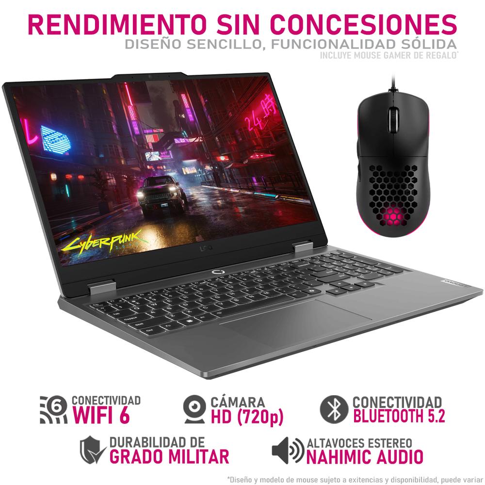 Laptop Gamer LENOVO LOQ NVIDIA GeForce RTX 3050 AMD Ryzen 5 7235HS 16GB RAM 512GB SSD 15.6" Windows 11 Home Teclado en Español + Mouse DXT