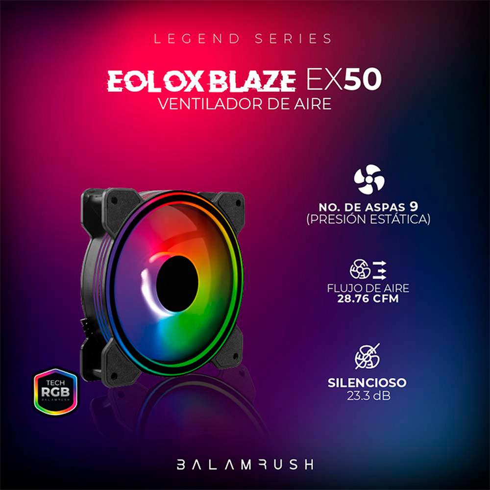 Ventilador Gamer BALAM RUSH EOLOX BLAZE EX50 120mm ARGB Diseño Circular Borde LED Rainbow 1500RPM Negro 3 Pin BR-938068