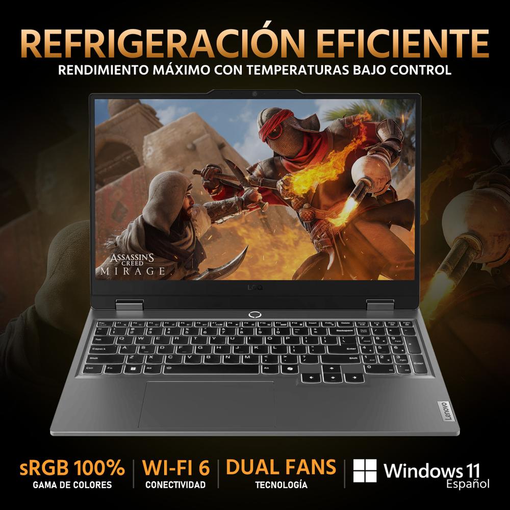 Laptop Gamer LENOVO LOQ 15 NVIDIA GeForce RTX 3050 AMD Ryzen 5 7235HS 16GB RAM 512GB SSD 15.6" Windows 11 Home Teclado en Español + Mouse