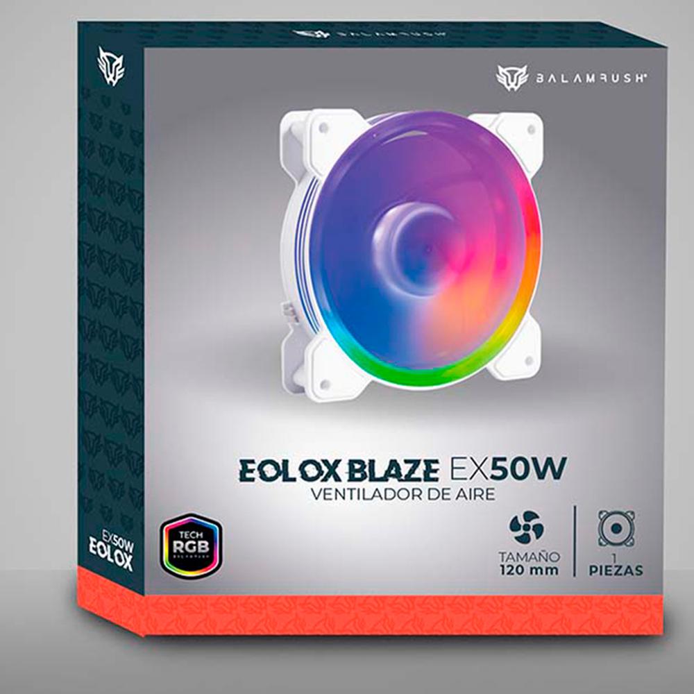 Ventilador Gamer BALAM RUSH EOLOX BLAZE EX50W 120mm ARGB Diseño Circular Borde LED Rainbow 1500RPM Blanco 3 Pin BR-938075