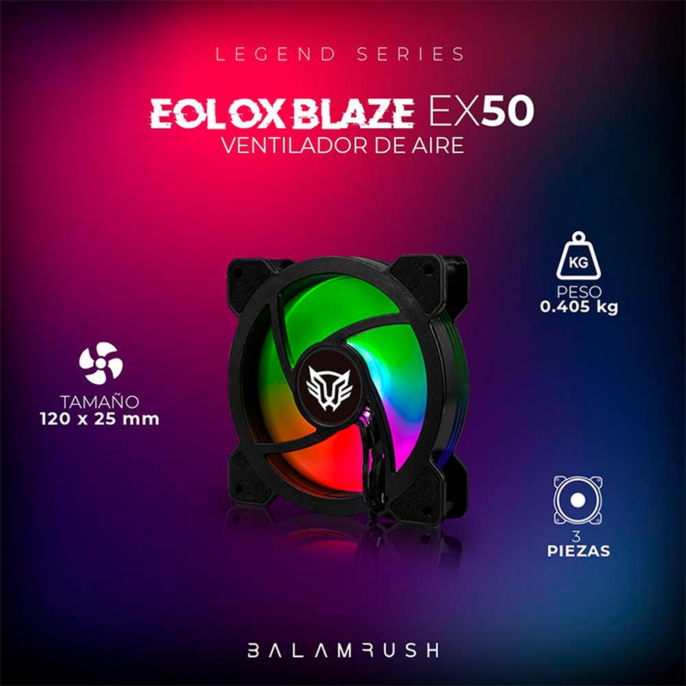 Ventilador Gamer BALAM RUSH EOLOX BLAZE EX50 120mm ARGB Diseño Circular Borde LED Rainbow 1500RPM Negro 3 Pin BR-938068