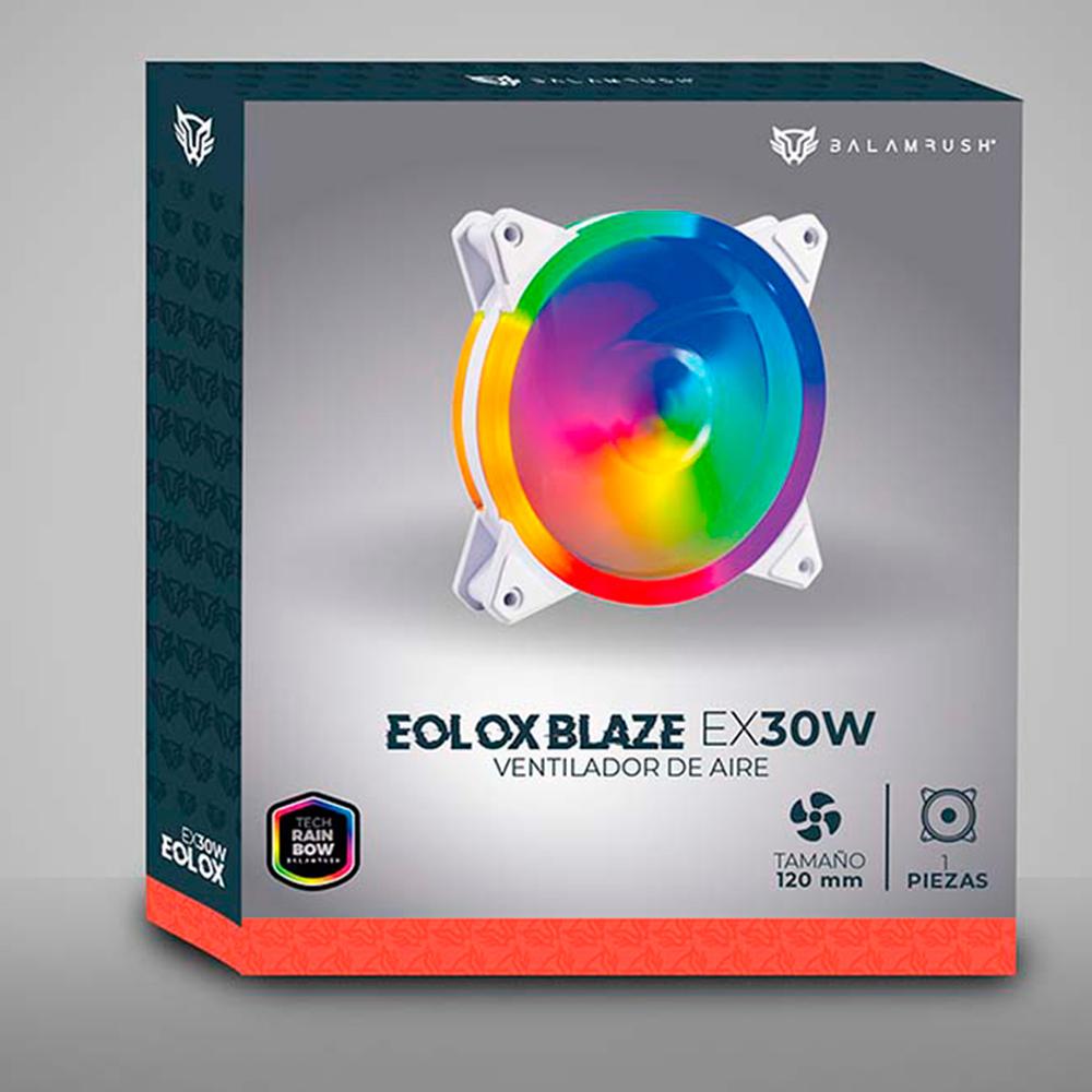 Ventilador Gamer BALAM RUSH EOLOX BLAZE EX30W 120mm LED Diseño Circular Borde LED Rainbow 1200RPM Blanco Molex BR-938099