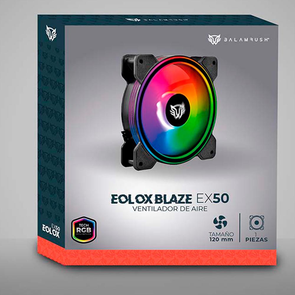 Ventilador Gamer BALAM RUSH EOLOX BLAZE EX50 120mm ARGB Diseño Circular Borde LED Rainbow 1500RPM Negro 3 Pin BR-938068